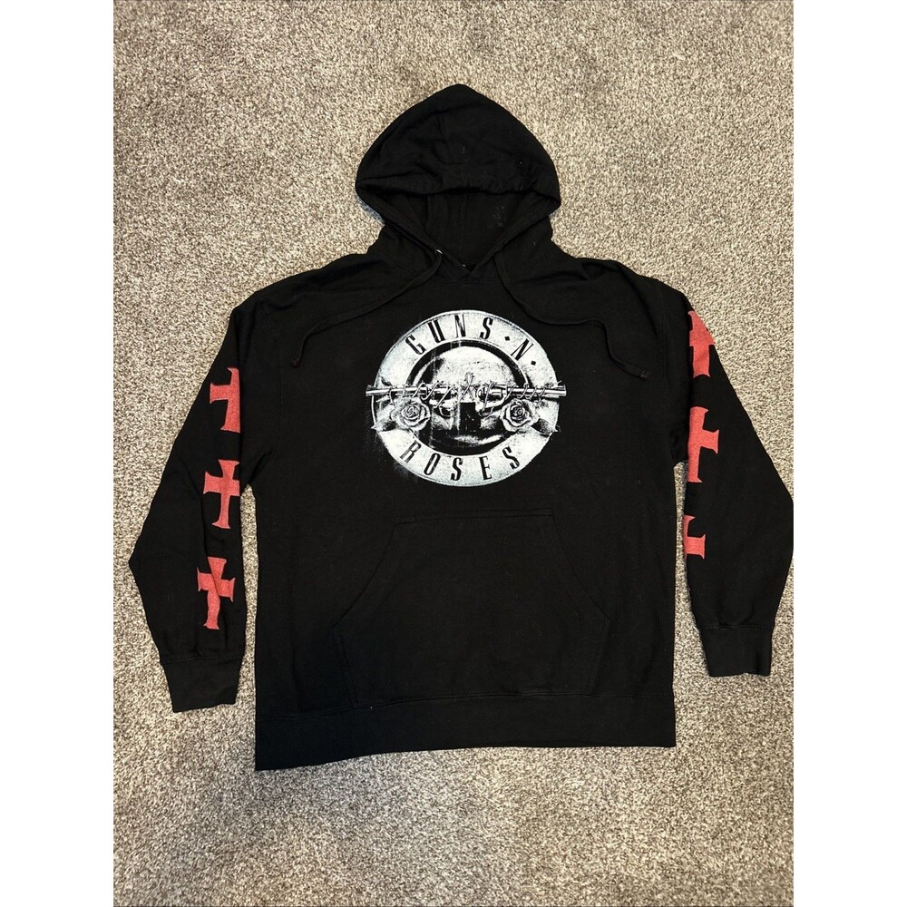 Guns N' Roses 2023 Tour Y2K Concert Band black hoodie XL Crosses Red